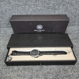 Bolvaint - Eanes Classic Minute Men's Watch, Black New! MSRP $1600 Paris Leather